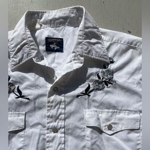 Men's Vintage Chute #1 Western Shirt White Embroidered M Ranch Rodeo Rockabilly
